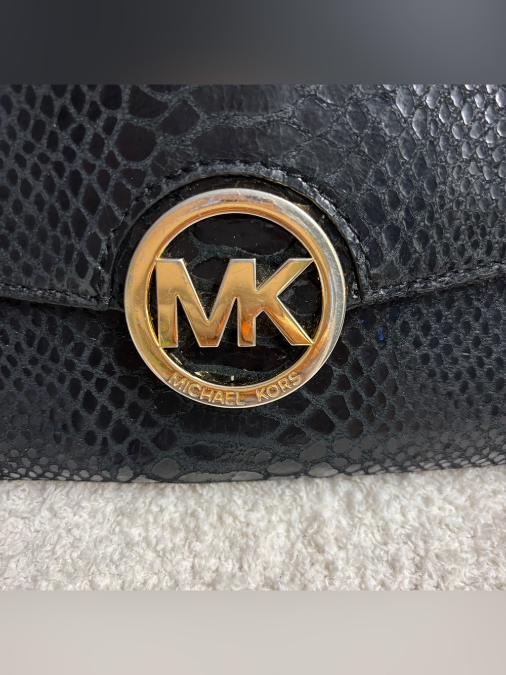 Michael Kors Black Snake-Embossed Continental Wallet with Gold MK Logo - Picture 6 of 8